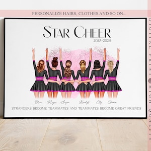Personalized Cheerleader team gift - Custom Wall art illustration cheer - Birthday gift - Portrait - Team gift idea - End of Season