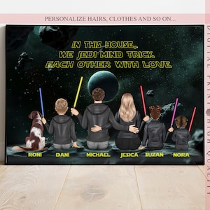 Personalized Galaxy Wars Family Print - Back portrait - Unite the Force of Your Family - Family Portrait - Star Galaxy Family