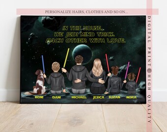 Personalized Galaxy Wars Family Print - Back portrait - Unite the Force of Your Family - Family Portrait - Star Galaxy Family
