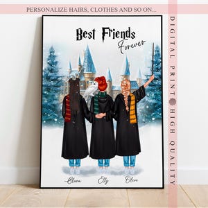 Personalized Wizard Friends Print - Keepsake gift - Friends print - Magical Custom Art - Perfect Gift for Magic Fan Club Members
