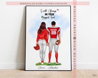 Personalised Football Couple Gift - Couple Gift - Rugby Gift - Football Quotes - Personalised American Football Gift - Custom Wall art