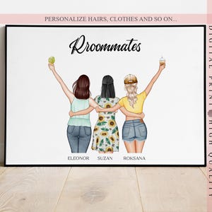 Personalized Roomies gifts - Dorm Decor for college Girls - Roomie Print - Dorm Roommate Gift - Custom Wall Portrait