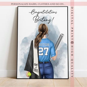 Impresión personalizada de graduación de sóftbol - Arte deportivo personalizado - El regalo perfecto para un jugador de sóftbol que se gradúa - Arte mural personalizado