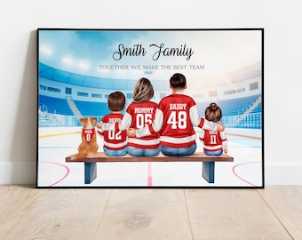 Stampa personalizzata per la famiglia di giocatori di hockey – Ritratto personalizzato dello stadio (download digitale)
