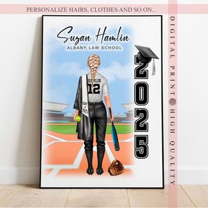 Impresión personalizada de graduación de softbol - Deportista personalizado - Crea un personaje - Regalo para un jugador de softbol que se gradúa - Arte de pared personalizado