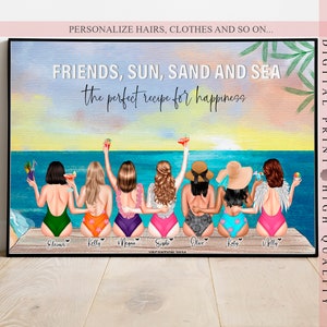 Regalo de verano personalizado para amigos, Amigos en la playa, Felices vacaciones con mejores amigos, Amistad de verano, Descargar e imprimir