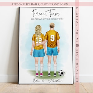 Christmas gift idea - Valentines day - Personalized Soccer Couple Print - Custom Sports - Custom wall art - Personalized gift