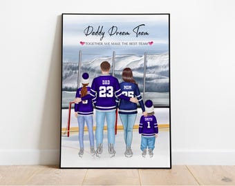 Stampa personalizzata per la famiglia di giocatori di hockey – Ritratto personalizzato dello stadio (download digitale)