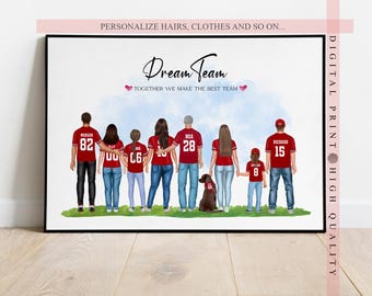 Personalised American Football Family - Dad Gift - Fathers day Gift - Football Family Team Print - Keepsake gift - NFL Family Portrait