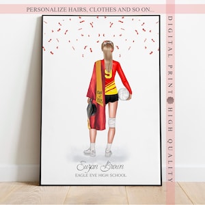 PersonalisierterVolleyball-Abschluss-Druck - Feiern Sie Ihre Reise zum Erfolg - Andenken-Abschlussgeschenk-Wandkunst