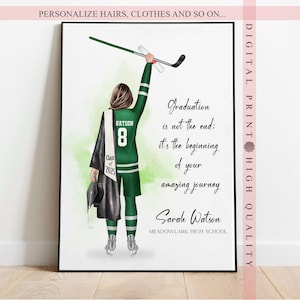 Personalized Graduation Hockey Print - Celebrate the Journey of a Girl Hockey Player - Wall art Personalized Gift