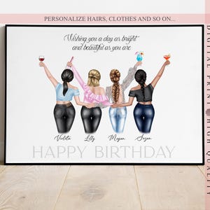 パーソナライズされた女の子の誕生日パーティープリント - 友達とのお祝いの記念品 - カスタムウォールアート - 記念品ギフト - パーソナライズされたプリント
