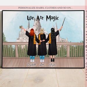 Personalized Wizard Friends Print - Birthday gift - Magical Custom Art - Perfect Gift for Magic Fan Club Members