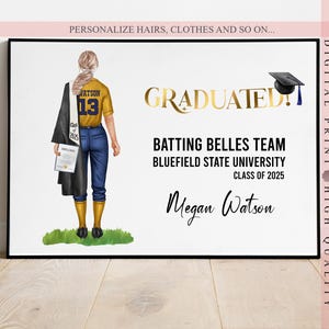 Impresión personalizada de graduación de sóftbol - Arte deportivo personalizado - El regalo perfecto para un jugador de sóftbol que se gradúa - Regalo de recuerdo - Decoración de pared personalizada