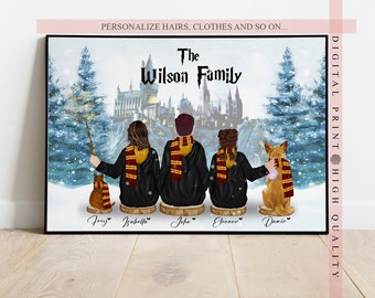 Personalized Wizard Family - Wall art Magic School gift - Wizarding World fans Gift - Download and print