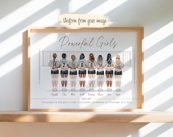 Gepersonaliseerde volleybalteamprint - Vier teamgeest en Girl Power - muurkunst cadeau aandenken