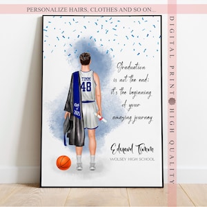 Impresión personalizada de jugador de baloncesto graduado - Impresión de graduación de baloncesto - Regalo de baloncesto personalizado - Regalo de recuerdo