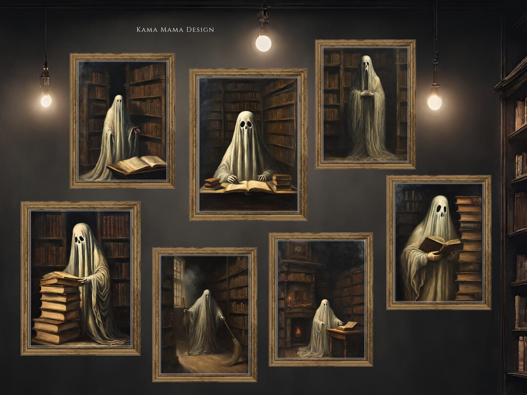 Ghost in a Library | Vintage Art Gallery Wall Prints Halloween Collage ...