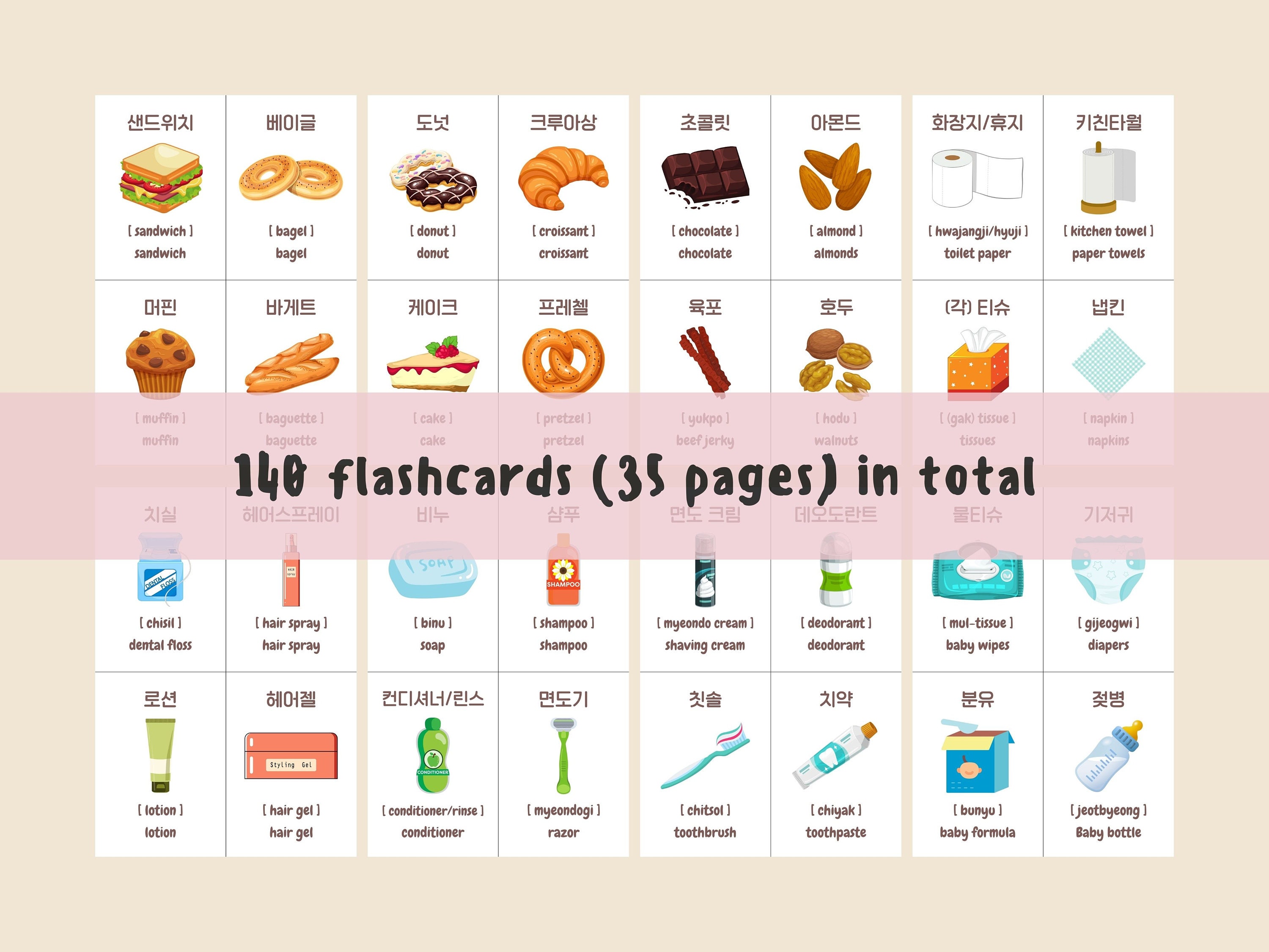 Korean English Flashcards Learning Korean Basic Vocabulary Etsy Finland