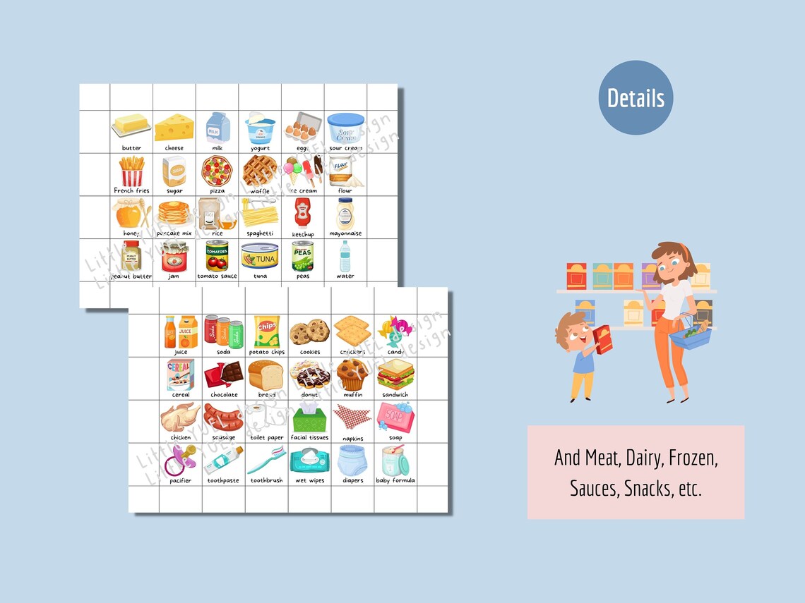 Visual Grocery List for Kids, Shopping List for Children, Shopping