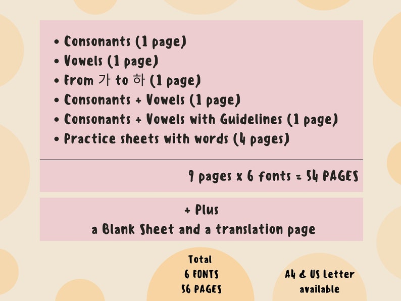 Printable Korean Hangul Handwriting Worksheets, Hangeul Hand Lettering
