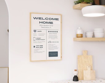 Airbnb Welcome Sign Template, Vacation Rental Printable, Editable Graphic, Guest Arrival Info, Things to Know, House Rules, Wifi Info Sheet