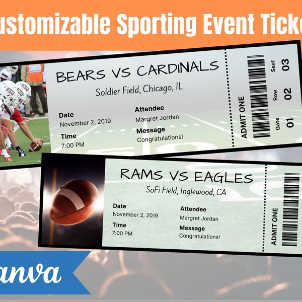 Customizable Sports Ticket Template - DIY Editable Sporting Event Ticket on Canva - Unique Printable Gift for Sports Fans - Instant Download