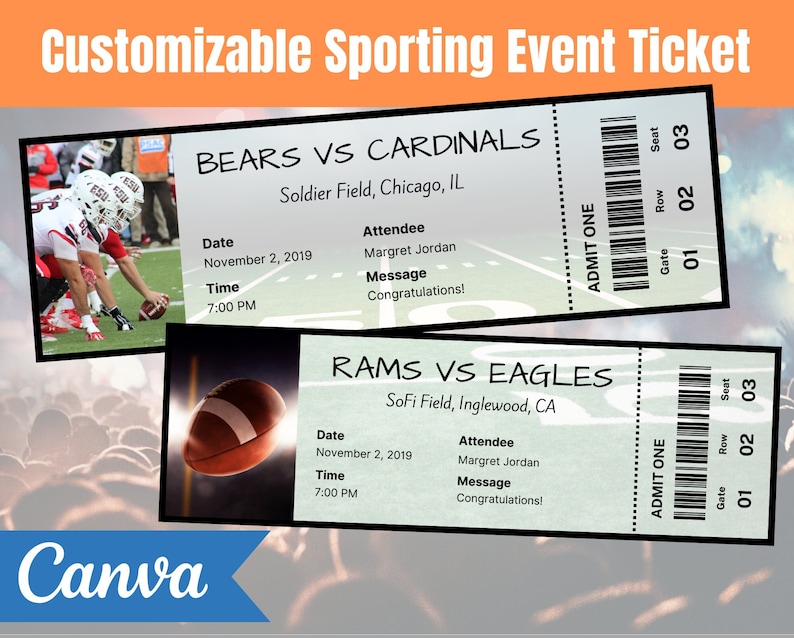 Customizable Sports Ticket Template DIY Editable Sporting Event Ticket