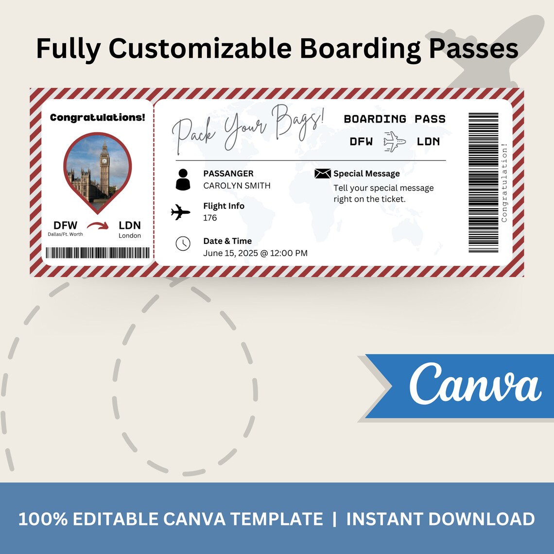 Customizable Boarding Pass Template - Printable Surprise Trip Ticket ...