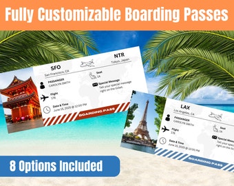 Customizable Airline Boarding Pass Template - Printable Surprise Trip Ticket - DIY Digital Download Template for Canva