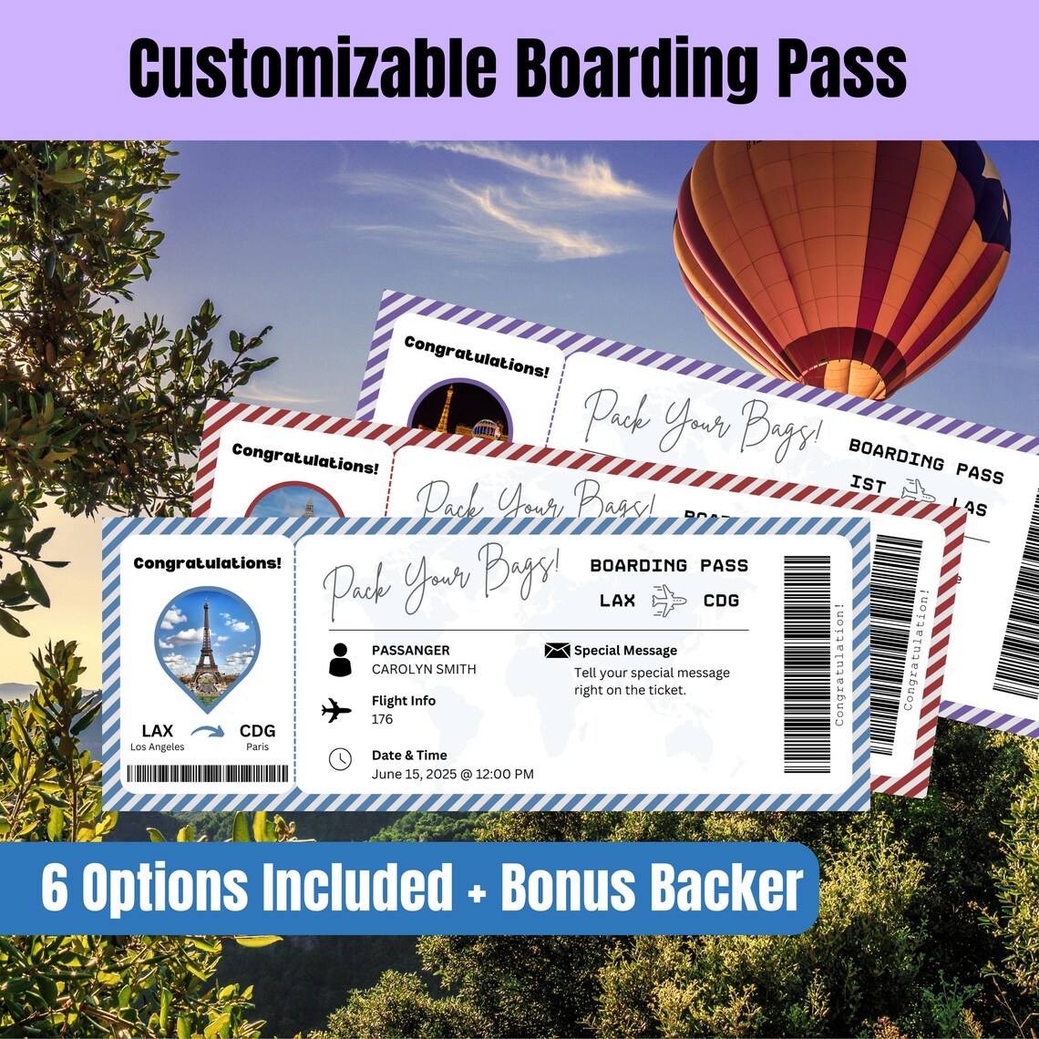Customizable Boarding Pass Template - Printable Surprise Trip Ticket ...