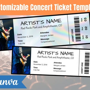 Customizable Concert Ticket Template - Editable Event Tickets on Canva - Unique Printable Gift Idea for Music Lovers - Instant Download