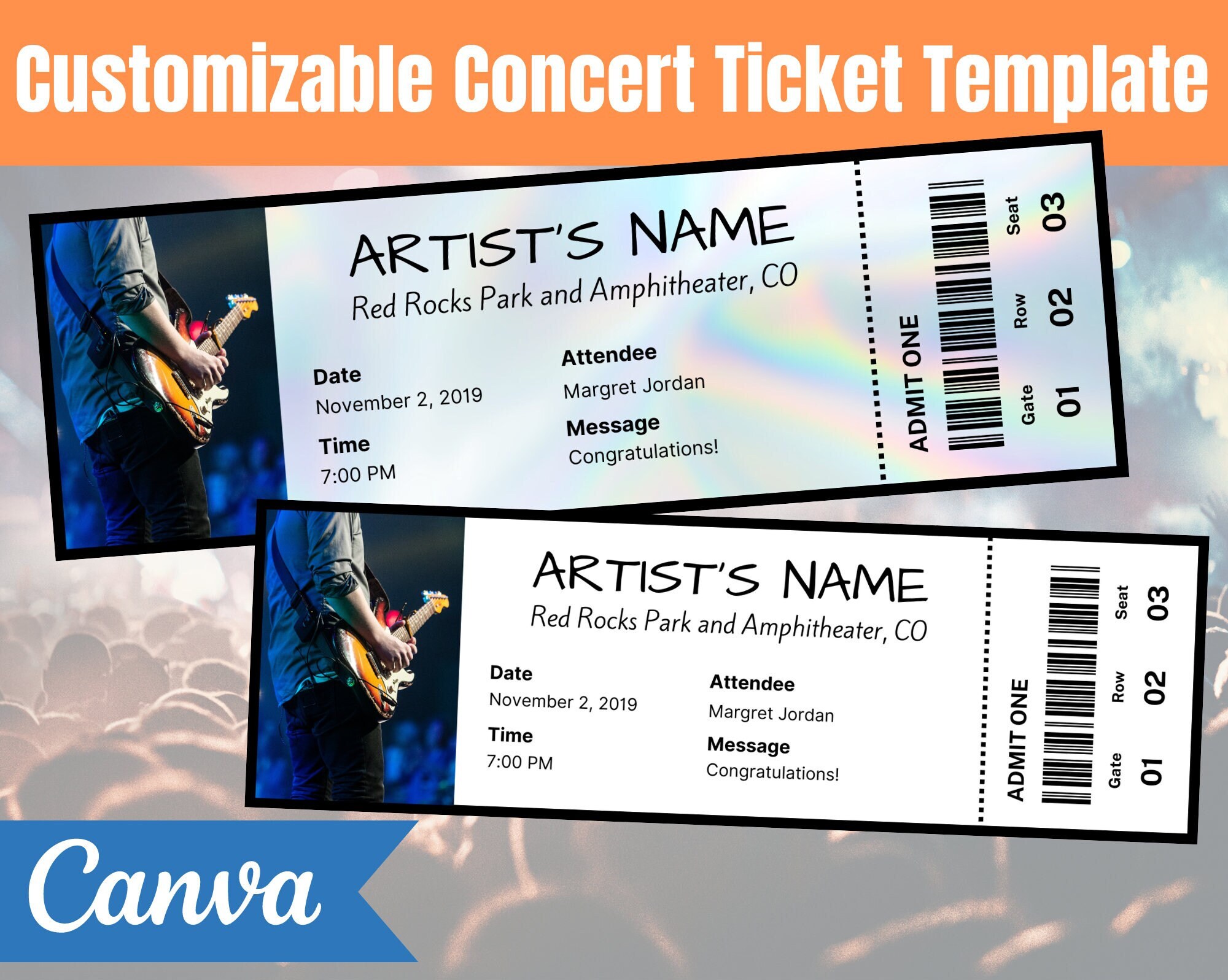 Customizable Concert Ticket Template Editable Event Tickets on Canva