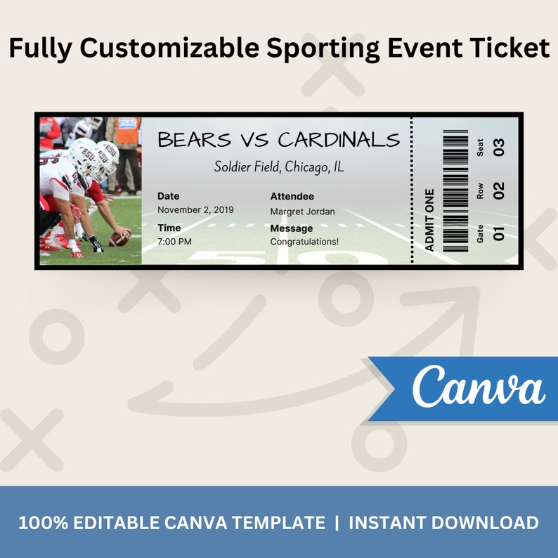 Customizable Sports Ticket Template DIY Editable Sporting Event Ticket
