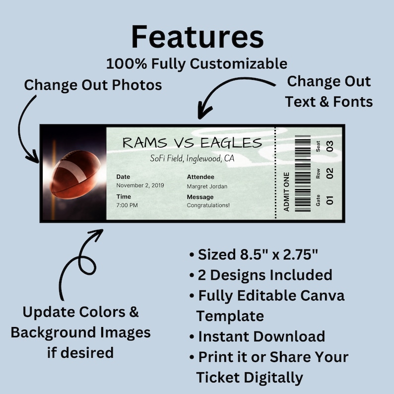 Customizable Sports Ticket Template DIY Editable Sporting Event Ticket