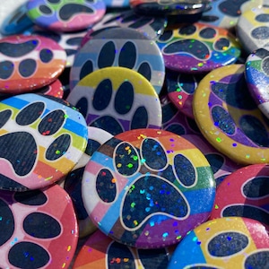 LGBT+ Furry Holographic Pride Pin-Back Button | 1.5&quot; / 37mm