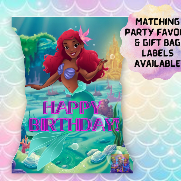 Little Mermaid Chip Bag Party Favor Template | Mermaid Party Chip Wrap | Digital Chip Bag | Girls Party Chip Bag | Character Bags | Mermaid