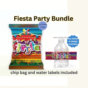 Fiesta Chip Bag and Water Label Bundle, Mexican Party Favor, Fiesta Party Favor, Fiesta Party, Party Favor Bundle, Mexican-Themed Party