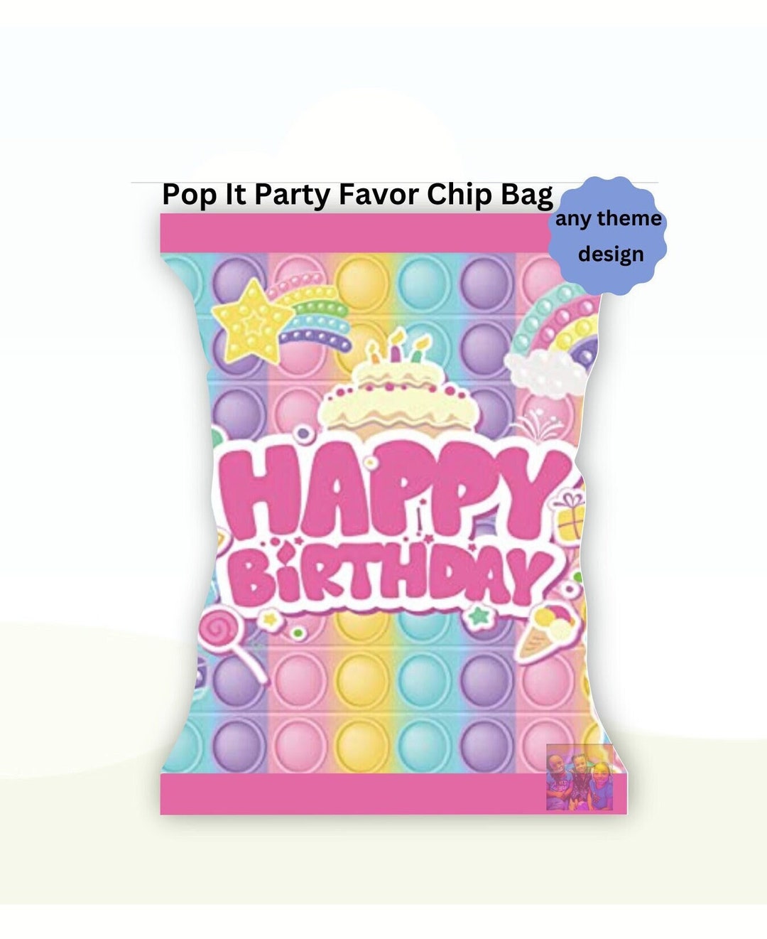 Pop It, Pop It Birthday Chip Bag, Party Chip Bag, Pop It Party Favor