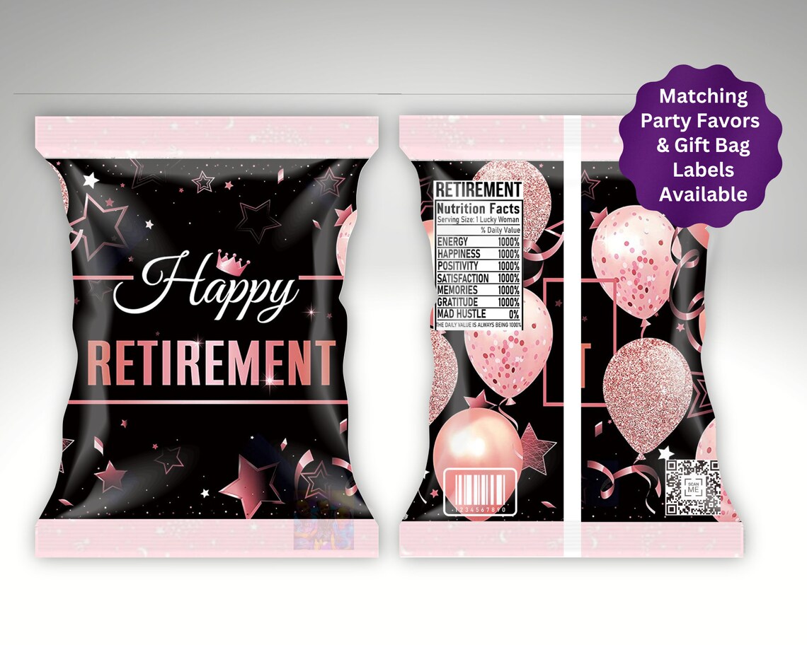 Retirement Chip Bag Party Favor Template Retirement Party Etsy