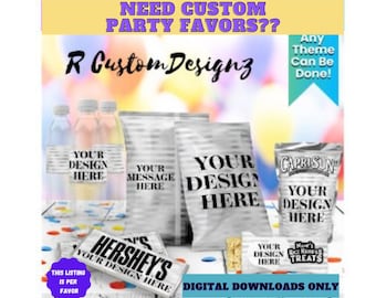 Party Favors | Party Favors For Kids| Chip Bags | Water Bottles | Soda Can | Any Theme / Design | Birthday Party Favors, custom party