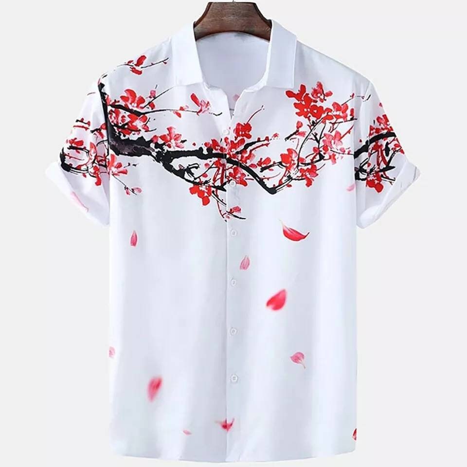 Discover Red Japanese Blossom Hawaiian Shirt