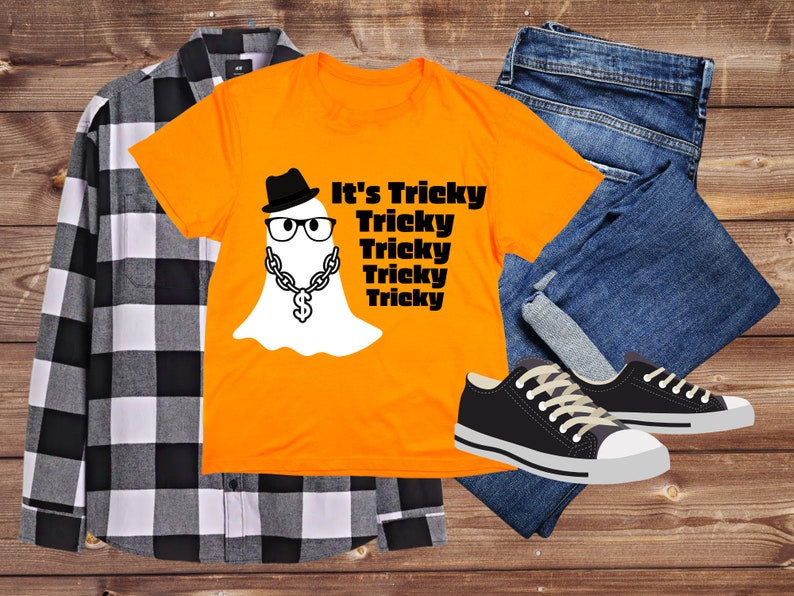 It's Tricky SVG, ghost svg, funny halloween shirt, t shirt svg, Halloween teacher shirt, Run DMC, Halloween shirt mockup, Halloween svg, dfx image 2