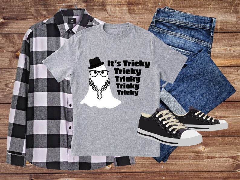 It's Tricky SVG, ghost svg, funny halloween shirt, t shirt svg, Halloween teacher shirt, Run DMC, Halloween shirt mockup, Halloween svg, dfx image 3