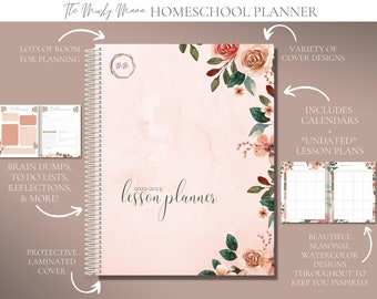 Homeschool Planner, 2022-2023 Lesson Planner, Watercolor Planner, Spiral bound, undated lesson plans, The Mushy Mama Homeschool Planner