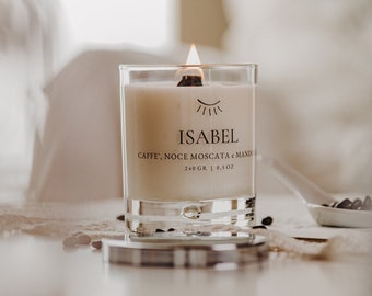 Elegante vela hecha a mano perfumada en cera de soja natural - favor de boda personalizable