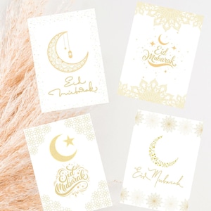 Cartões Eid Mubarak para impressão, Cartões de felicitações islâmicos para download digital, Presentes islâmicos, Cartões digitais minimalistas islâmicos Eid Mubarak 5x7 A6 4x6