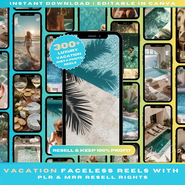 300+ Luxury Travel Beach Vacation Faceless Photo Reels PLUS Matching Photo Post With PLR & MRR Master Resell Rights