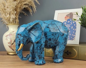 Cubic Elephant Figurine Sculpture, Decorative Accessory,Elephant Trinket Luxury Colorful Showcase Table Ornament Home Gift Decor