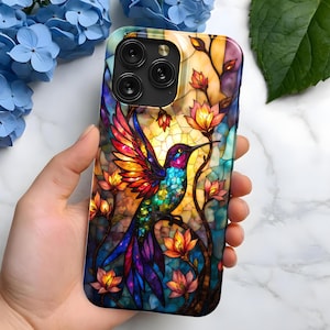 Stained Glass Hummingbird iPhone Case | Floral Design, MagSafe